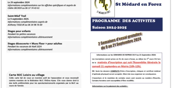 MJC Saison 2024-2025 : 2 semaines d’essai