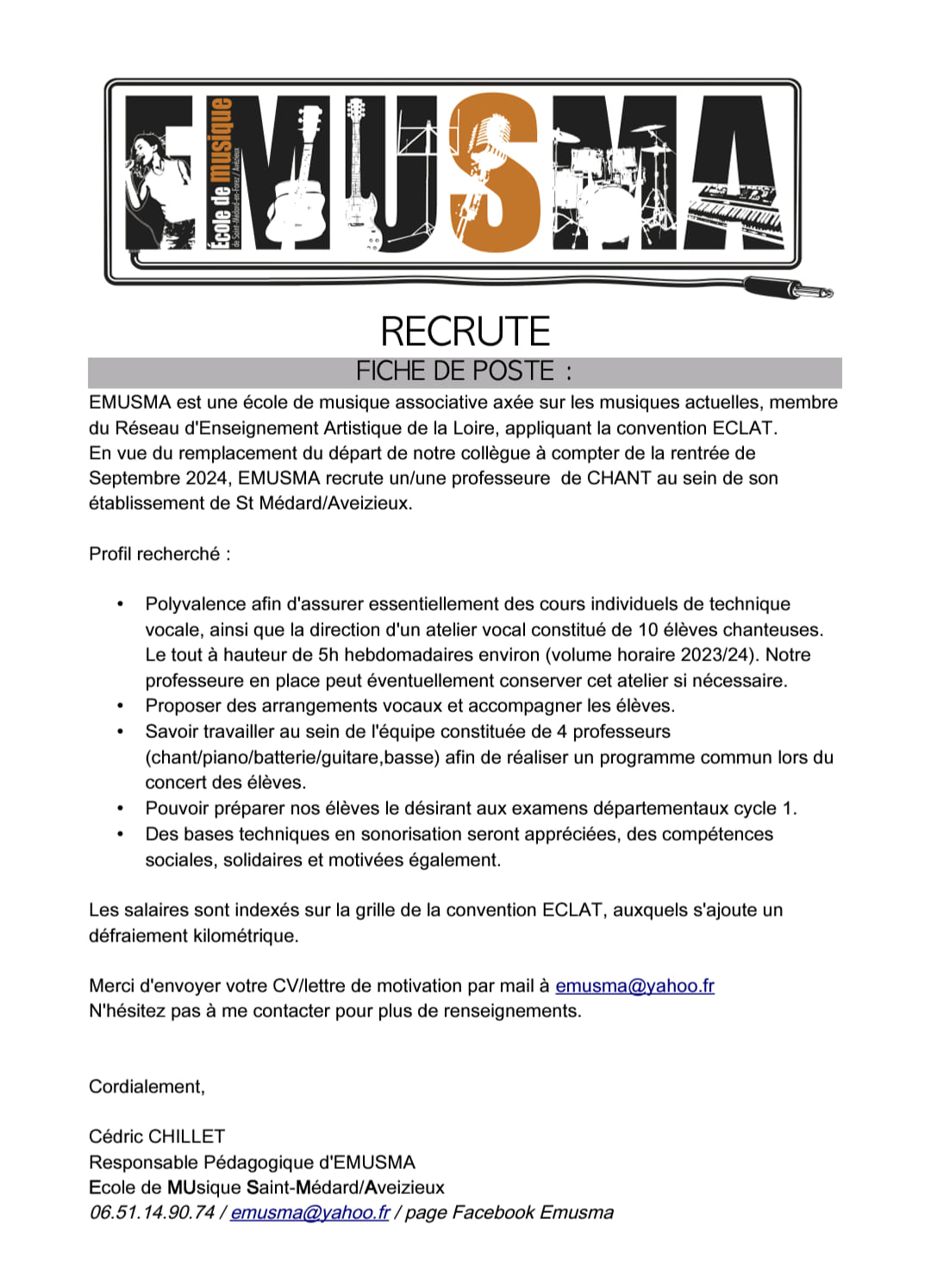 EMUSMA : Recherche d’un Professeur de Chant