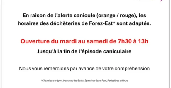 Modifications des horaires de la déchèteries : Alerte canicule