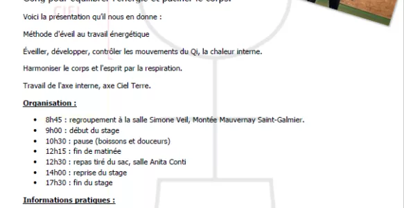 Stage de Qi-Gong le 17 mai 2025 à Saint-Galmier