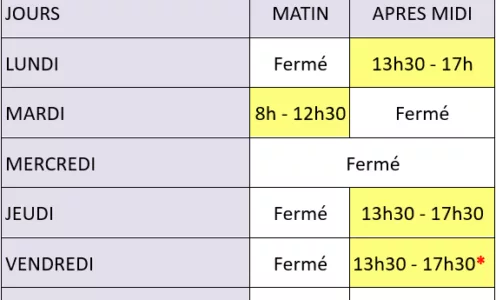 NOUVEAUX HORAIRES PROVISOIRES pour l’ouverture du SECRETARIAT DE MAIRIE