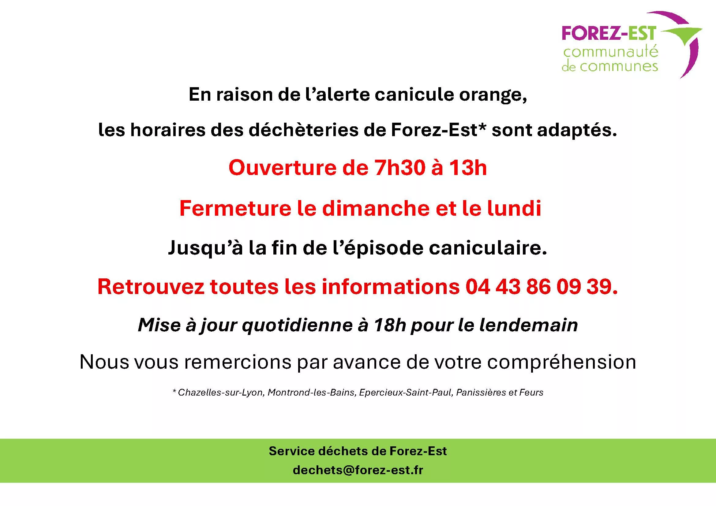 ALERTE CANICULE ORANGE – Les horaires des déchèteries sont adaptés