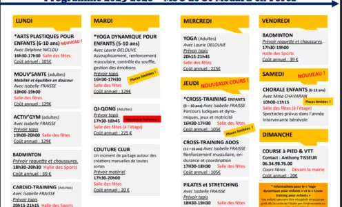 Programme des activités de la MJC pour 2025–2026