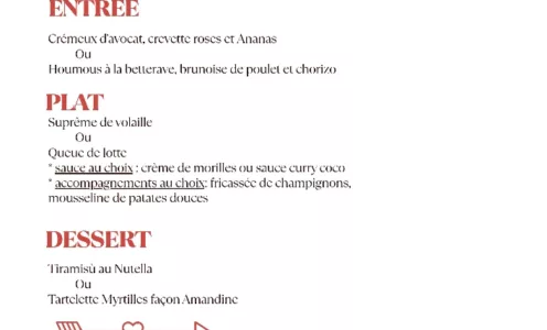 LA TABLE DES MOULINS : Menu Saint-Valentin 2026