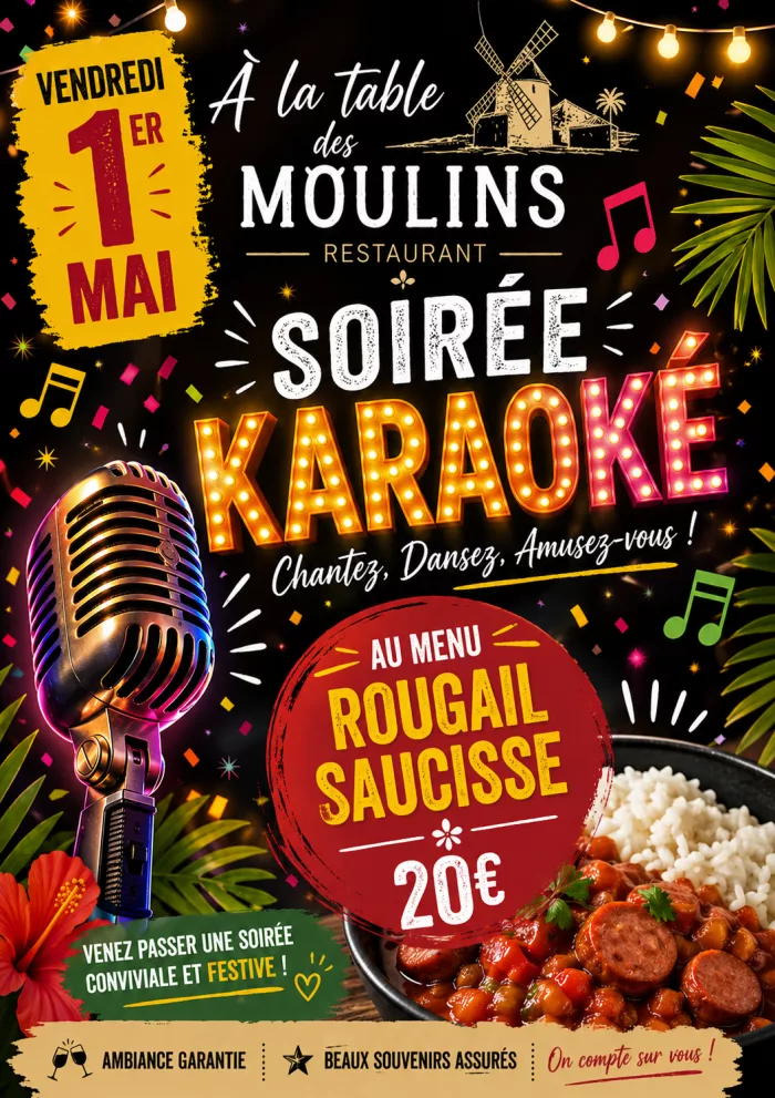 Soirée KARAOKÉ au restaurant – Vendredi 1er mai 2026