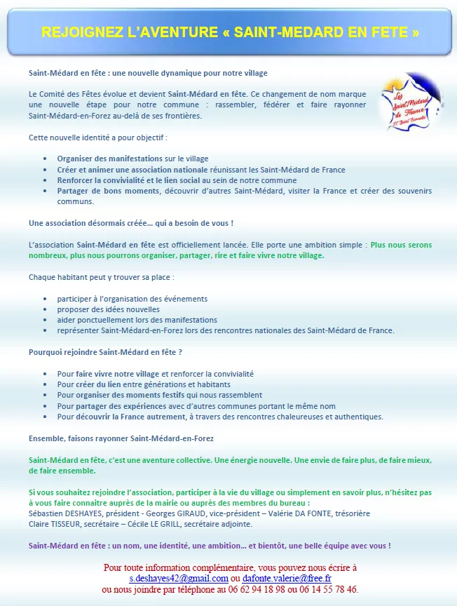 Rejoignez l&rsquo;aventure « SAINT-MEDARD EN FETE »