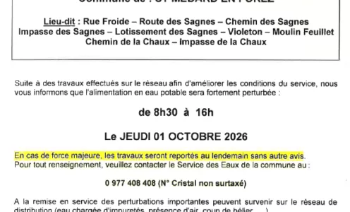 AVIS DE COUPURE D&rsquo;EAU JEUDI 1er OCTOBRE 2026