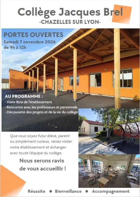Portes ouvertes collège Jacques Brel : samedi 7 novembre 2026