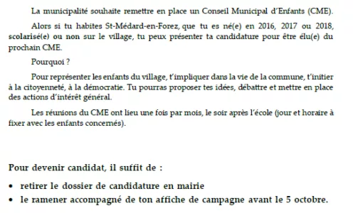 Candidature à l’élection du Conseil Municipal d’Enfants 2026 2028