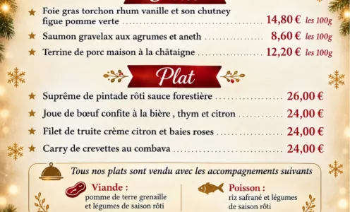Restaurant La Table des Moulins : Menu de Noël 2026 à emporter